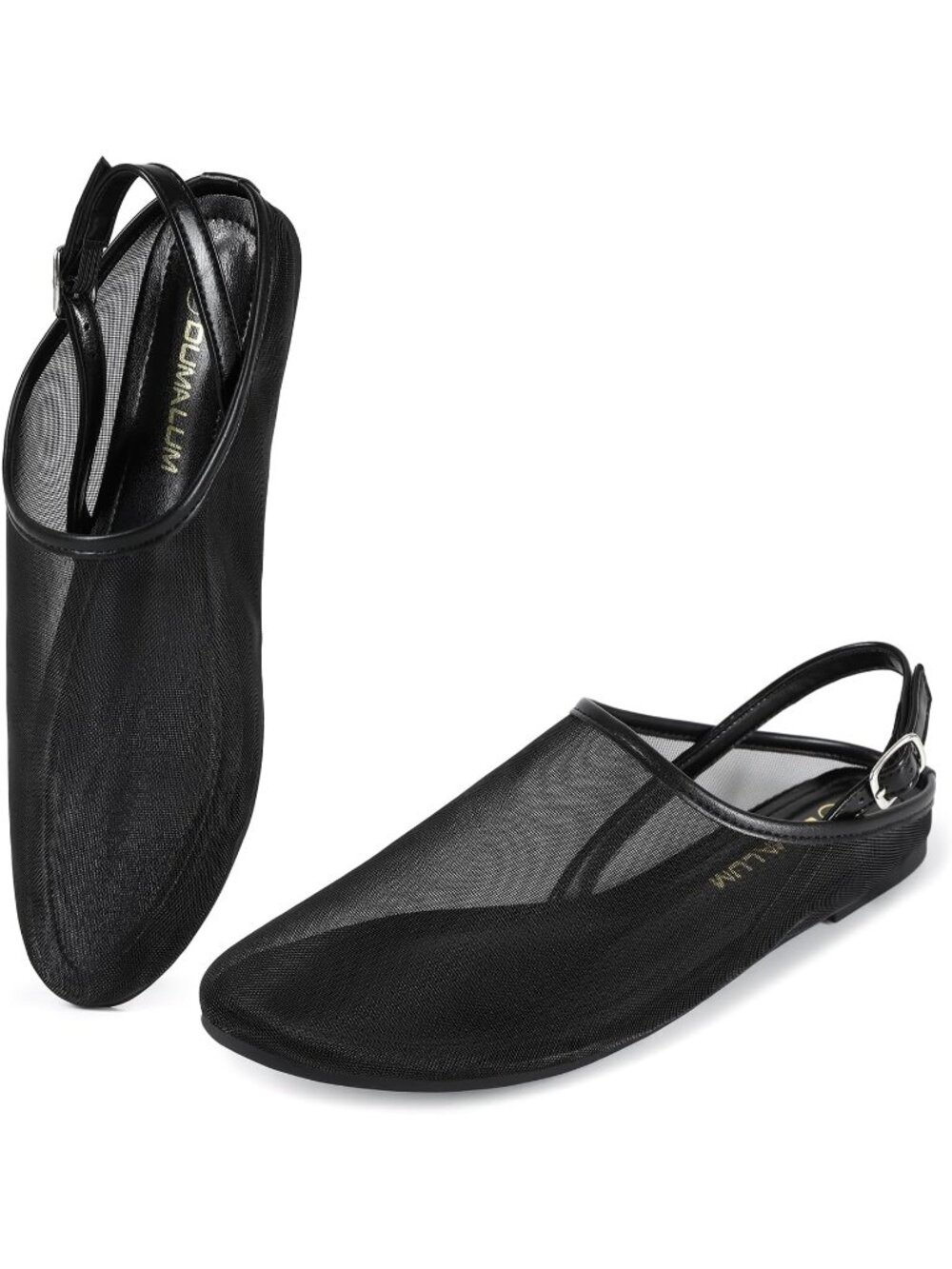 🆕Women's All Black Mesh Slingback Flats Heart Pattern Ballerina Shoes Casual